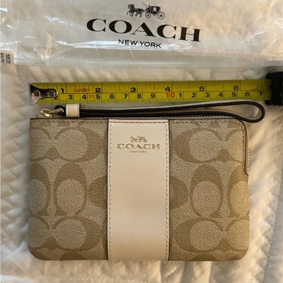Coach Tan and Cream Signature Wristlet - Picture 2 of 7